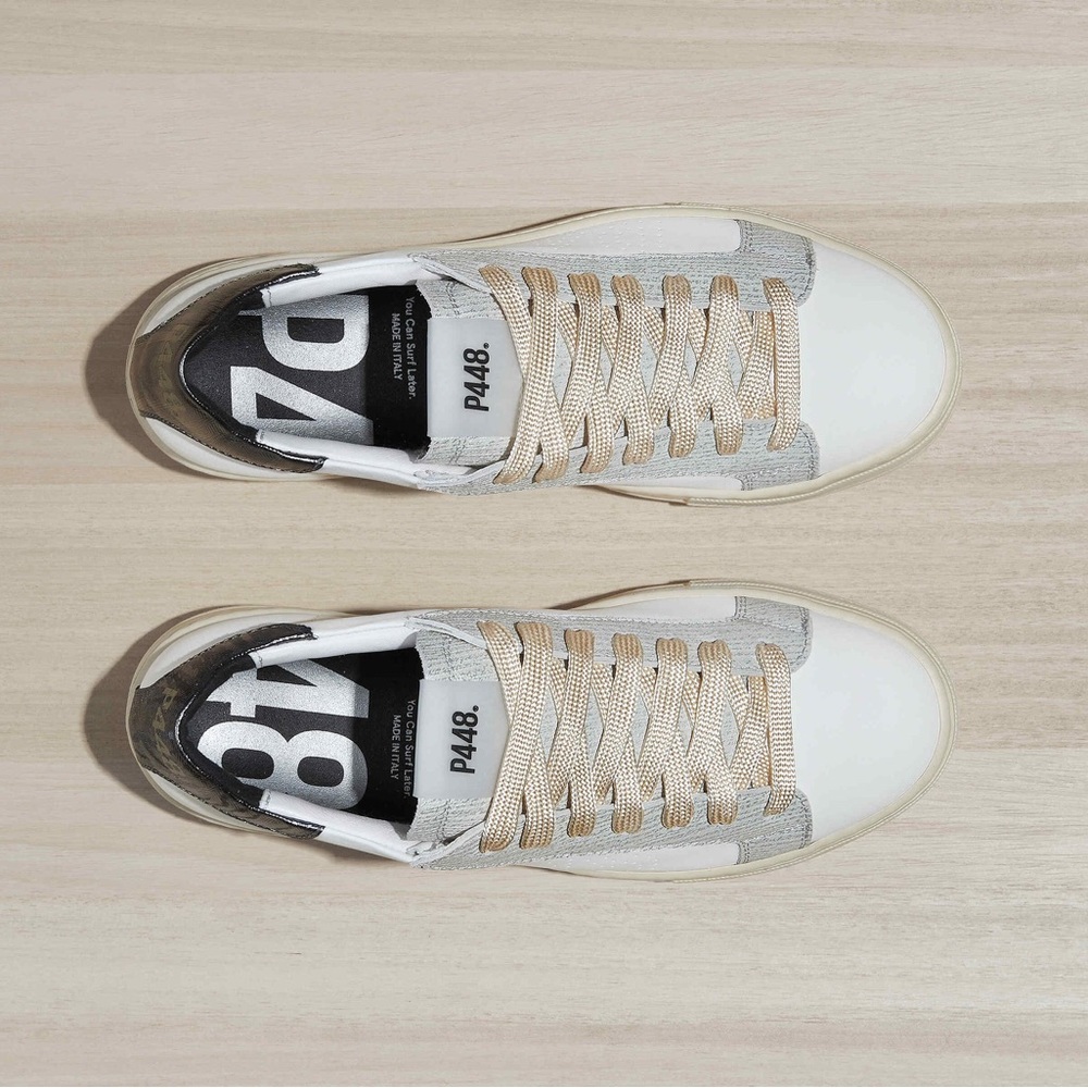 Classic Women's White Leather Sneakers with Metallic Accent - Picture 5 of 15